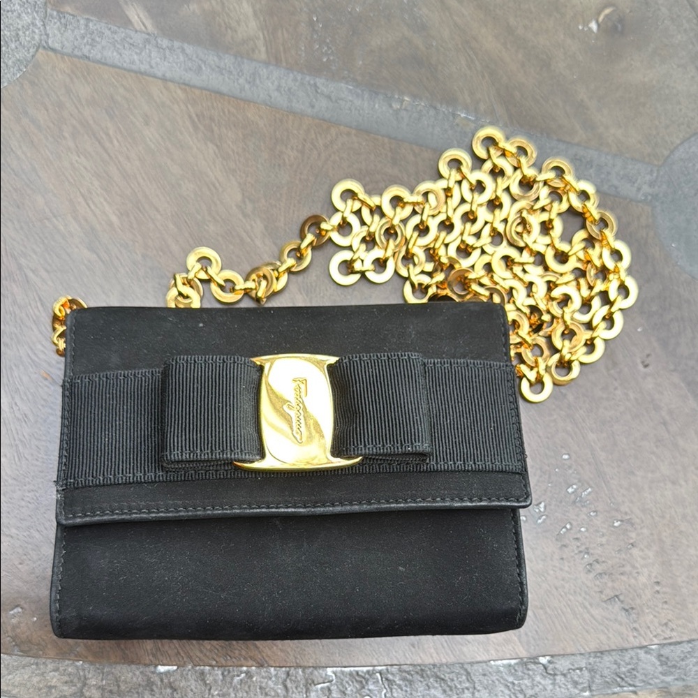 Salvatore Ferragamo Suede Chain Link Crossbody Bag